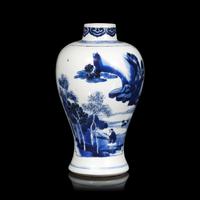 A Chinese Blue and White Porcelain 'Landscape' Meiping Vase, Kangxi Period 清康熙 青花山水圖梅瓶