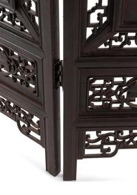 A Chinese Porcelain-Inset Pierce Carved Hardwood Floor Screen