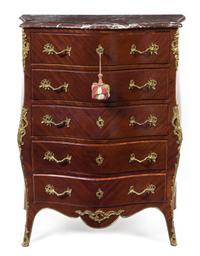 A Louis XV Style Gilt Bronze Mounted Kingwood Tall Chest Height 45 x width 36 1/2 x depth 21 inches. — 20TH CENTURY