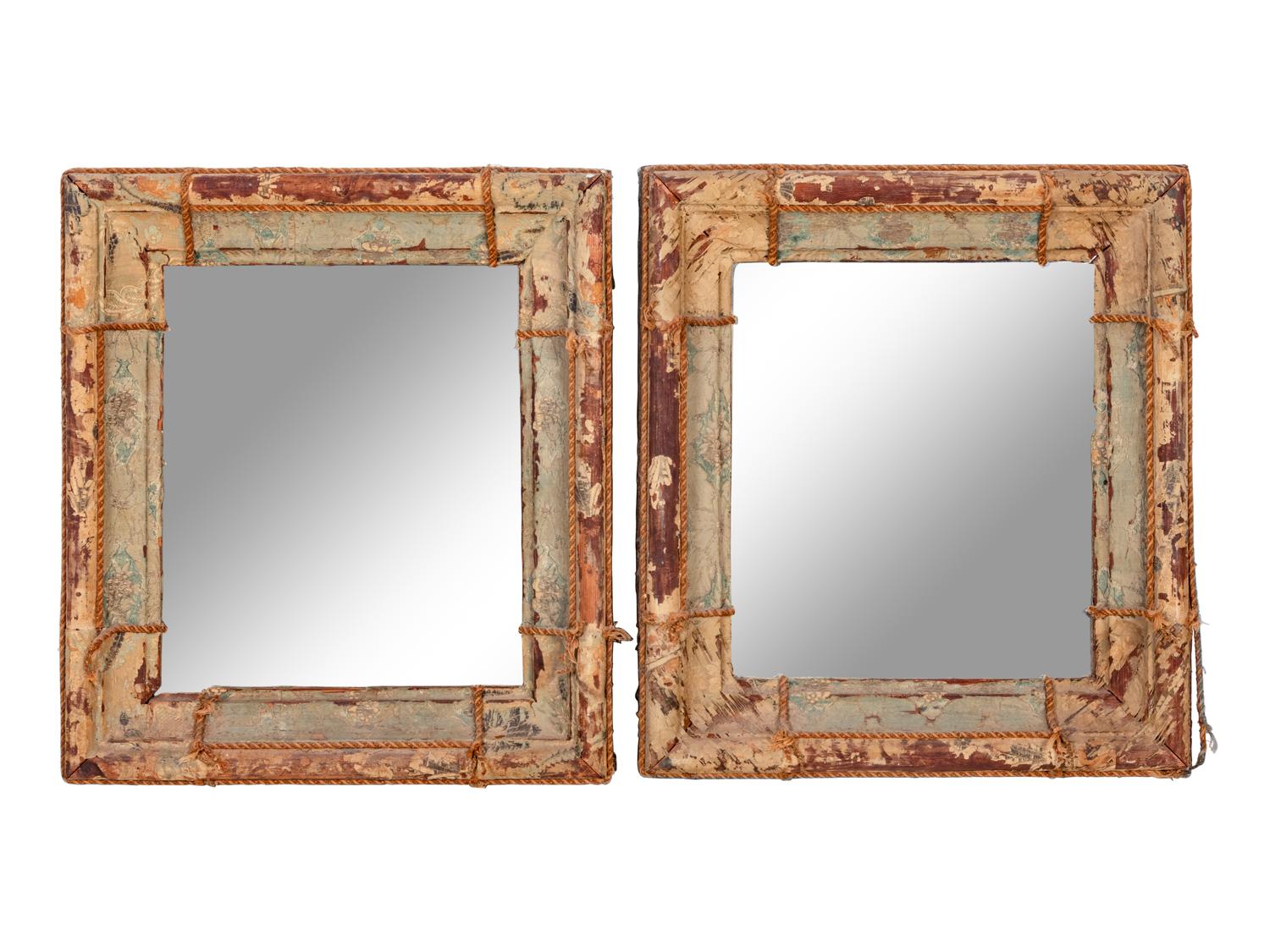 A Pair of Continental Painted and Rope Mounted Mirrors