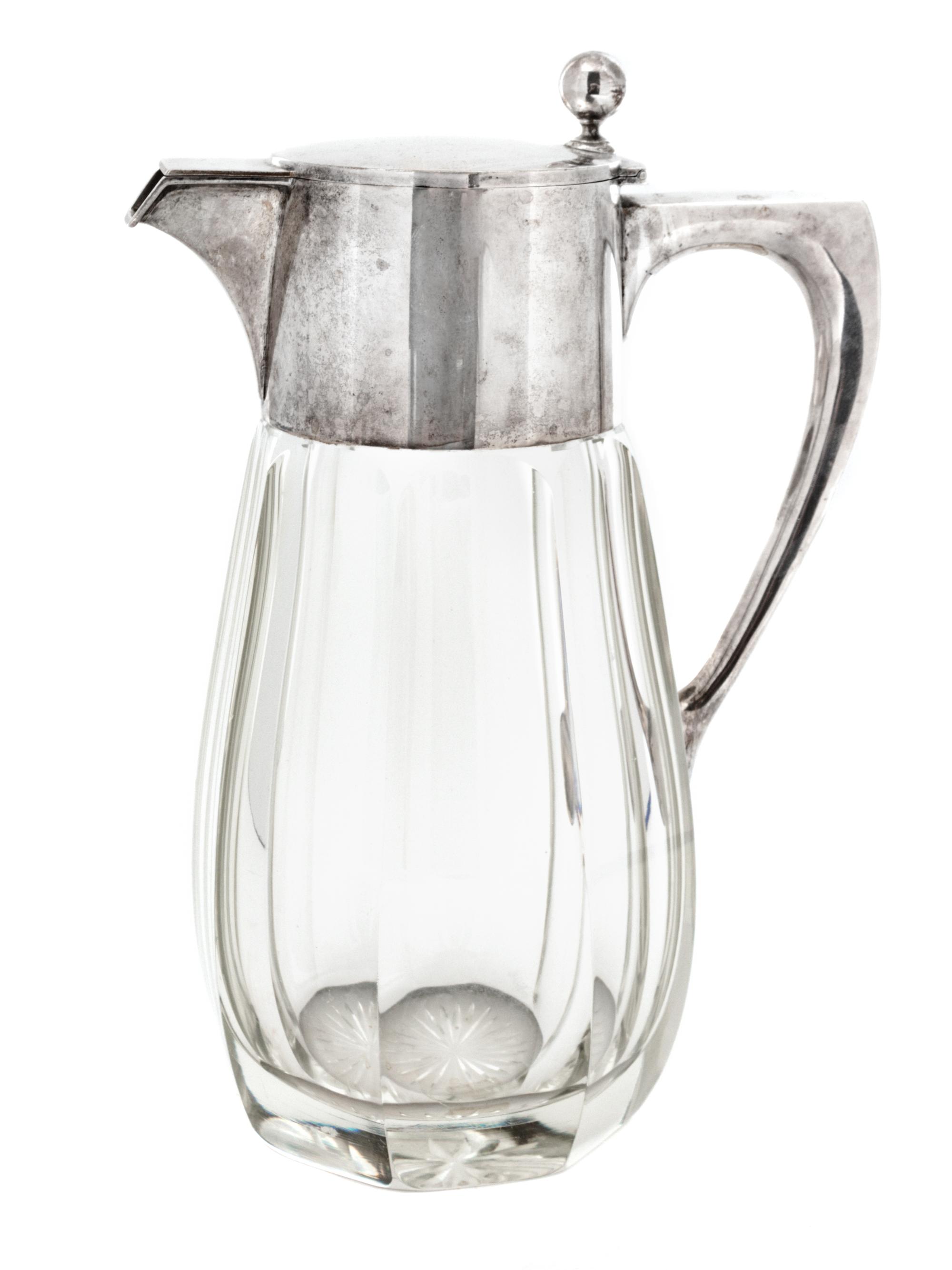 A German .800 Silver Collar and Handle Cut Crystal Decanter