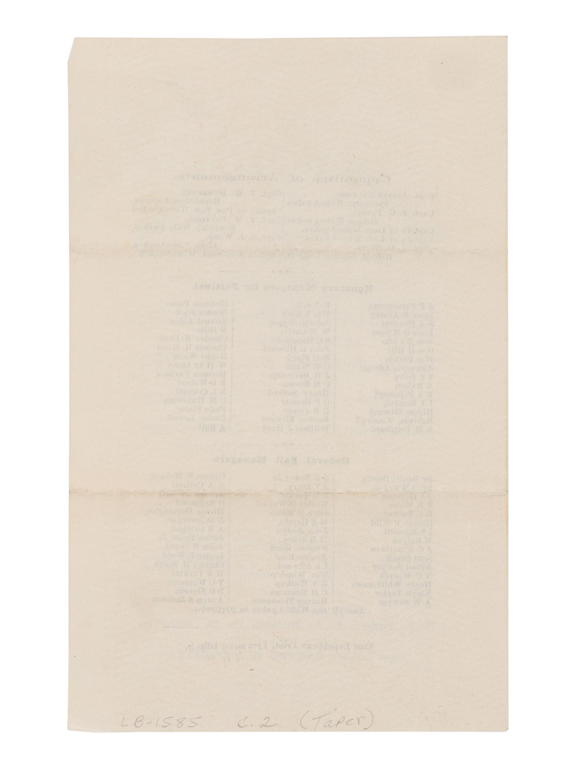 [LINCOLN-HAMLIN CAMPAIGN]. Grand Wide-Awake Jubilee. In honor of the Republican Victory of 1860 . Syamore, IL: True Republican Print, 16 November 1860.