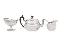 An Assembled Irish George III Silver Three-Piece Tea Service