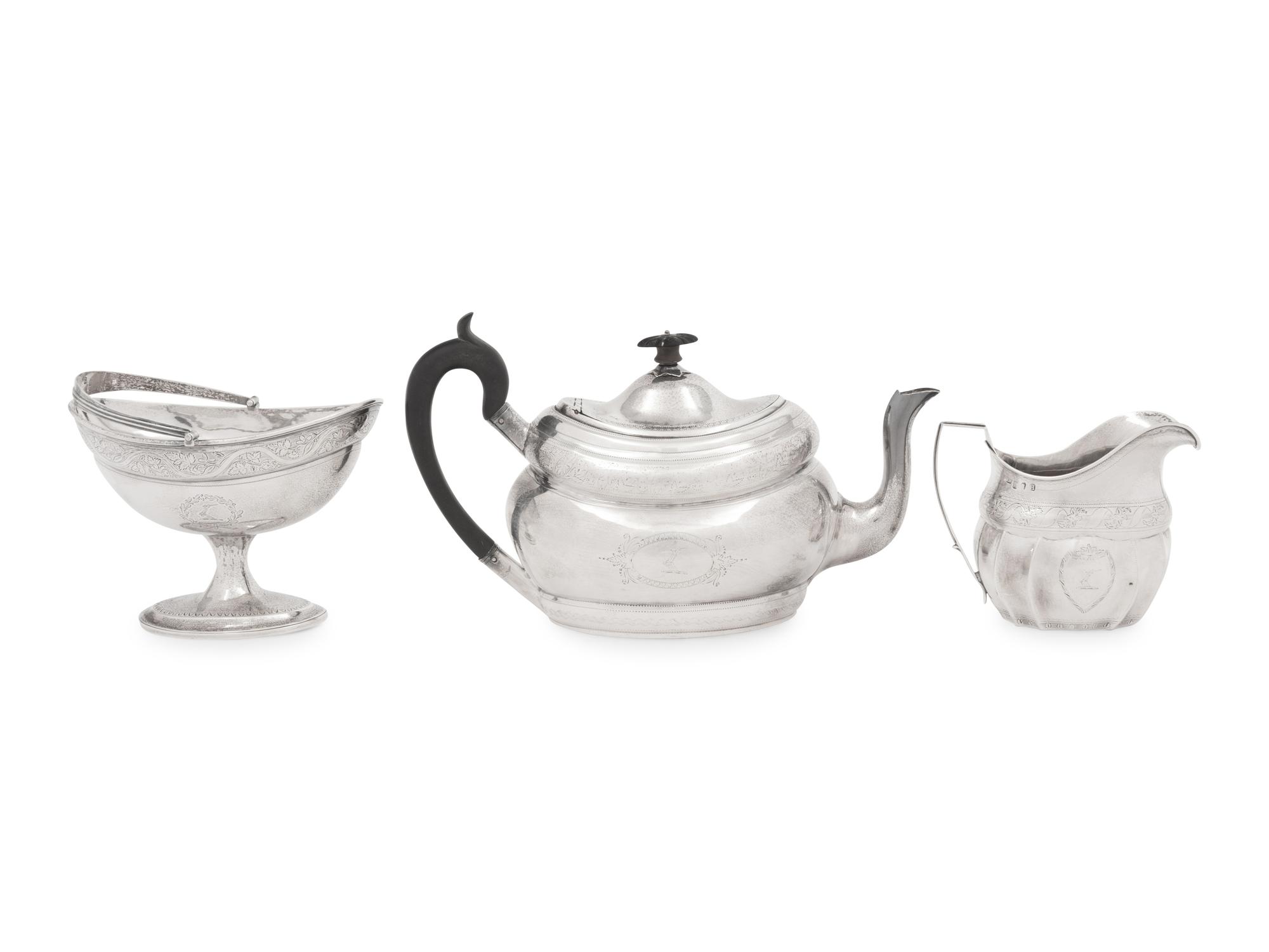 An Assembled Irish George III Silver Three-Piece Tea Service