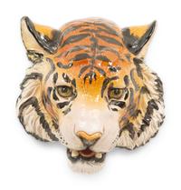 A Group of Six Italian Glazed Terracotta Feline Head Wall Mounts