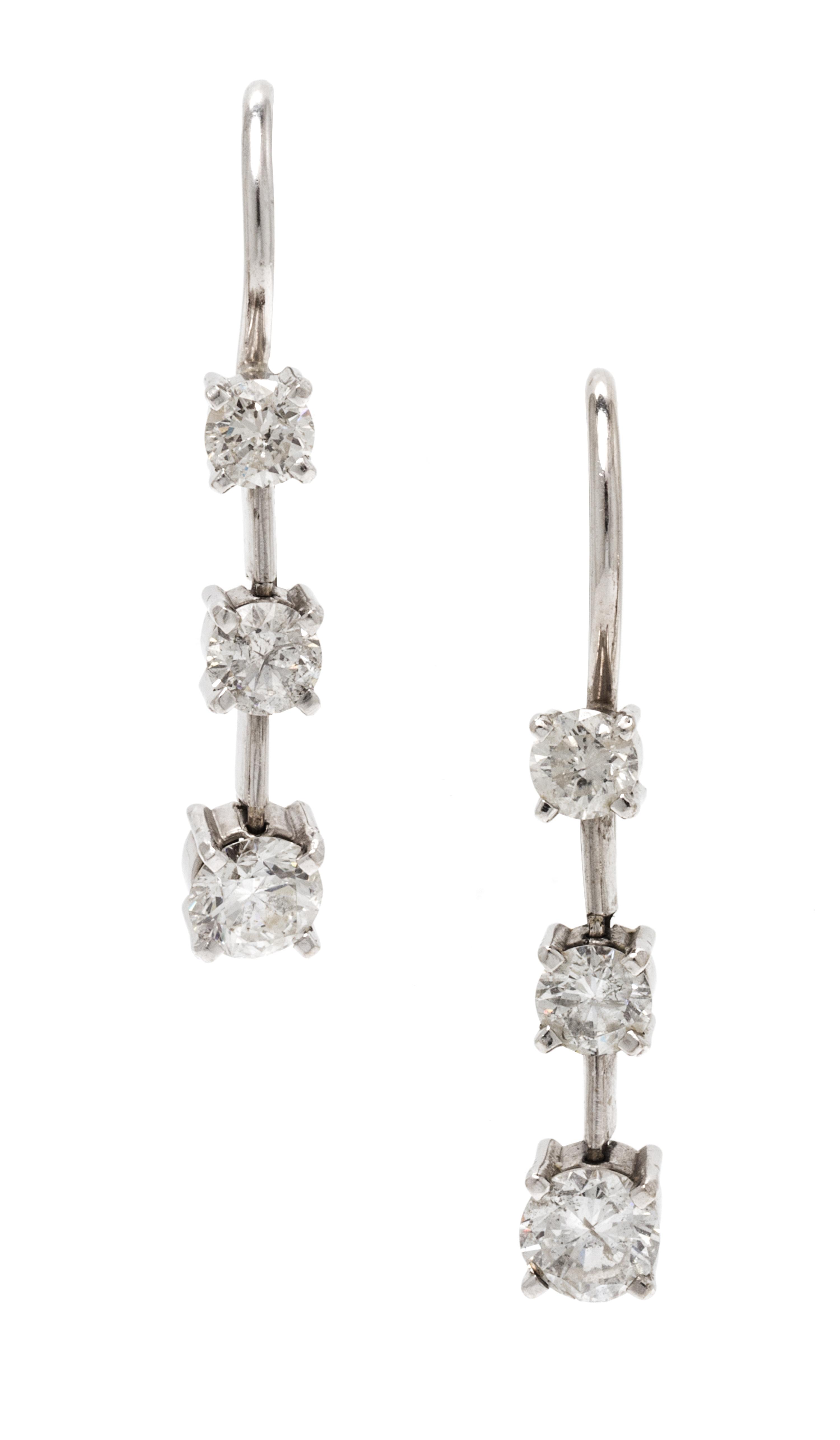 A Pair of White Gold and Diamond Earrings, 3.80 dwts.