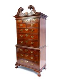 An American Chinese Chippendale Style Carved Mahogany Chest on Chest