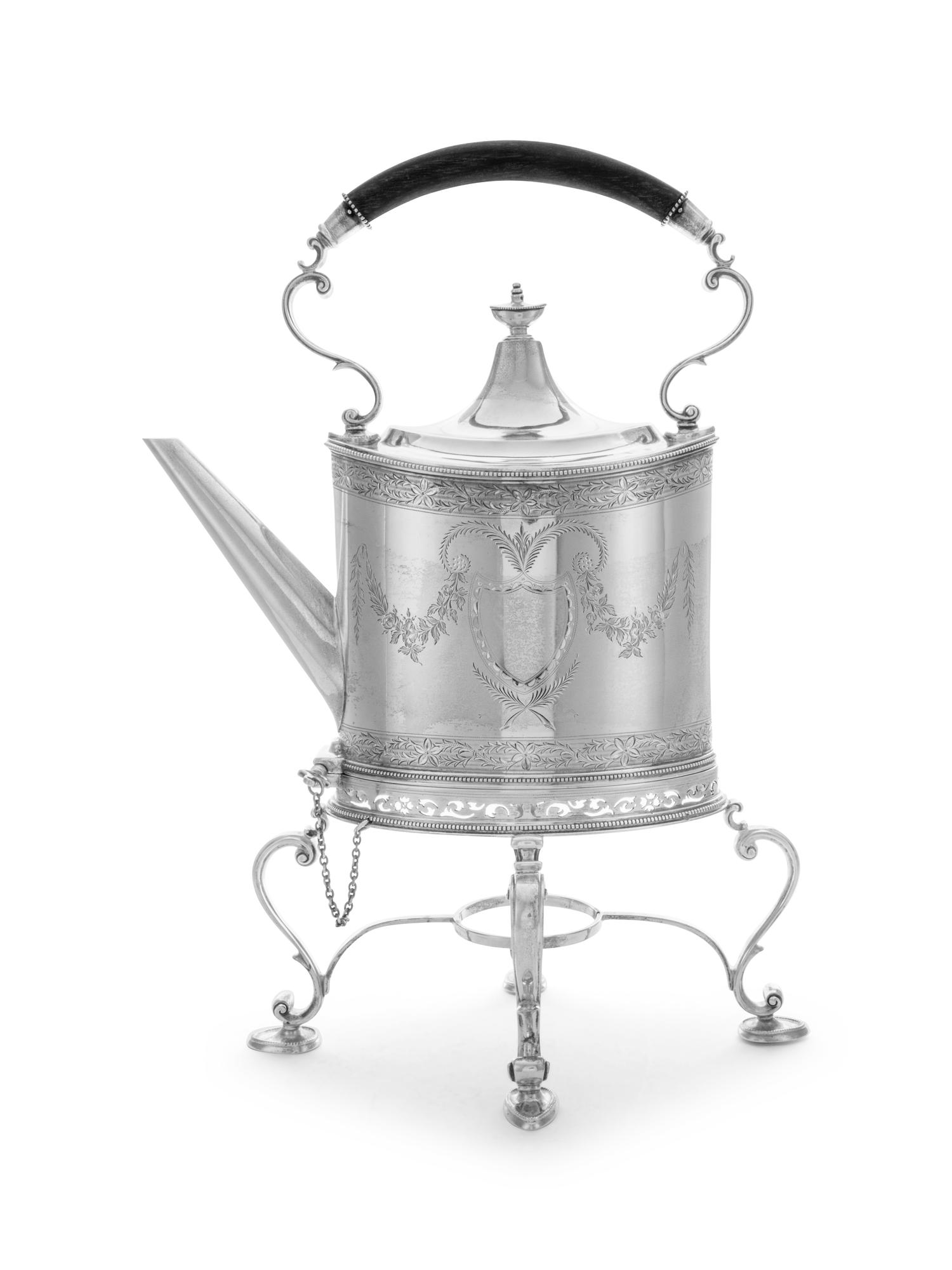 An American Silver Water Kettle-on-Stand