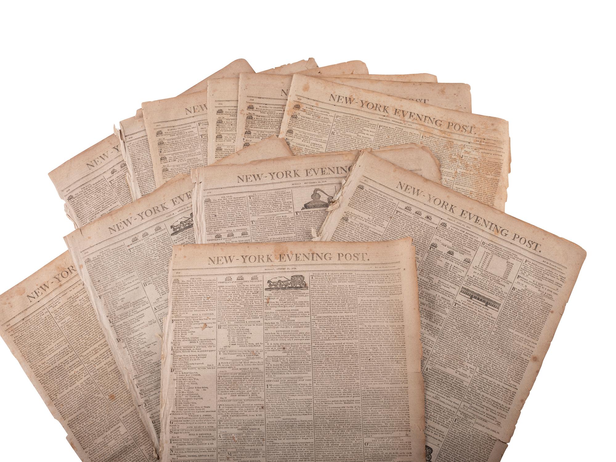 [WAR OF 1812 - NEWSPAPERS]. Over 130 newspapers reporting on the War of 1812, including: