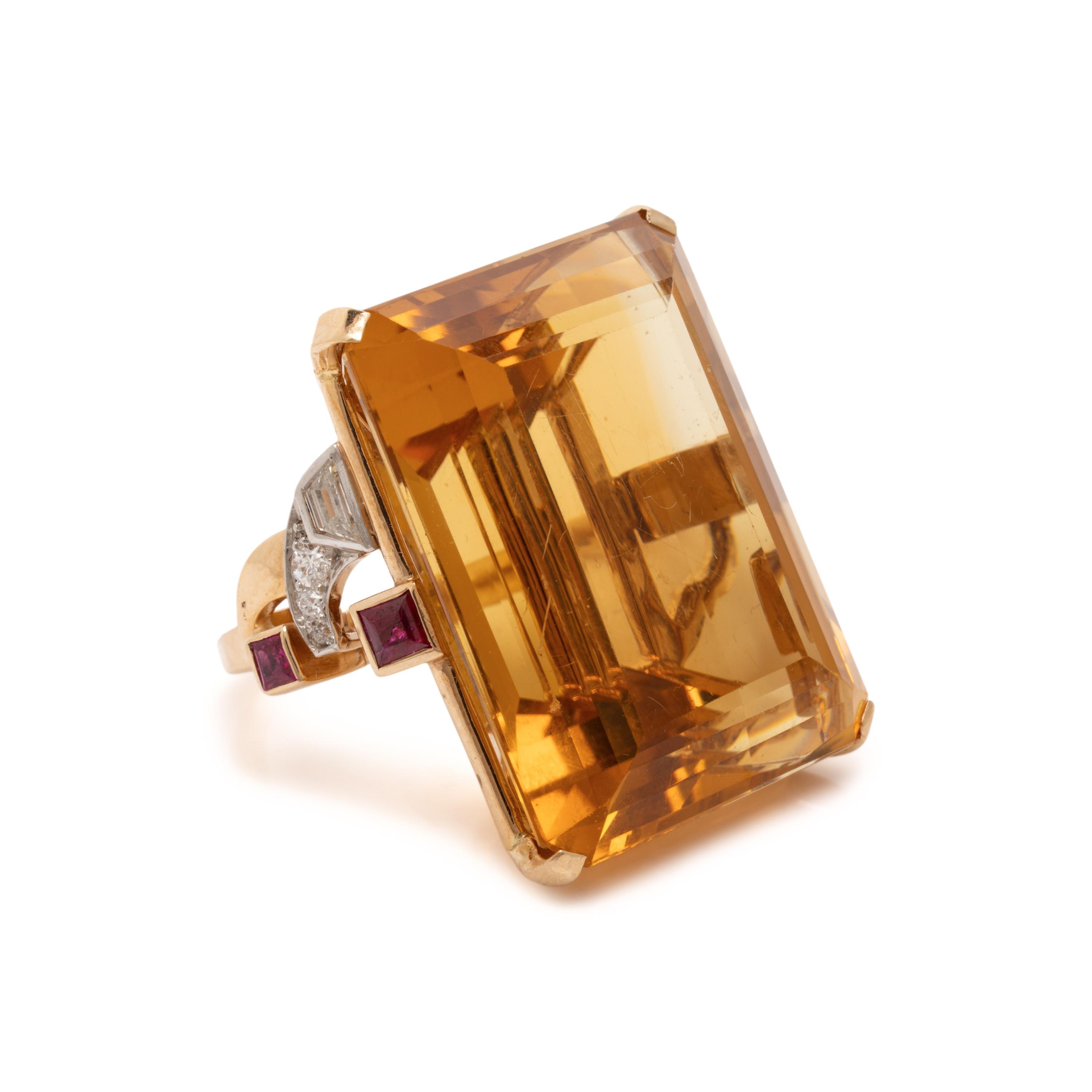 Retro, Citrine, Ruby, and Diamond Ring