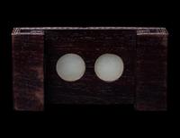 A Chinese Jade Inset Zitan Wood Ink Bed