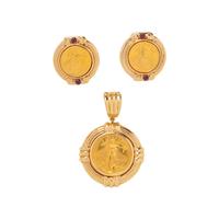 YELLOW GOLD LIBERTY COIN CLIP EARRINGS AND PENDANT