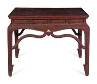 A Chinese Carved and Red Painted Writing Table
