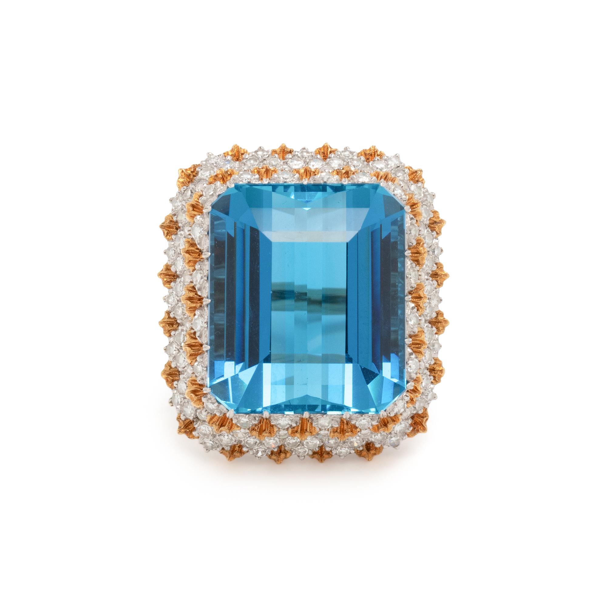 BUCCELLATI, AQUAMARINE, DIAMOND AND BICOLOR GOLD RING