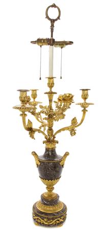 A Louis XVI Style Marble and Gilt Bronze Seven-Light Candelabrum, Height 20 inches.