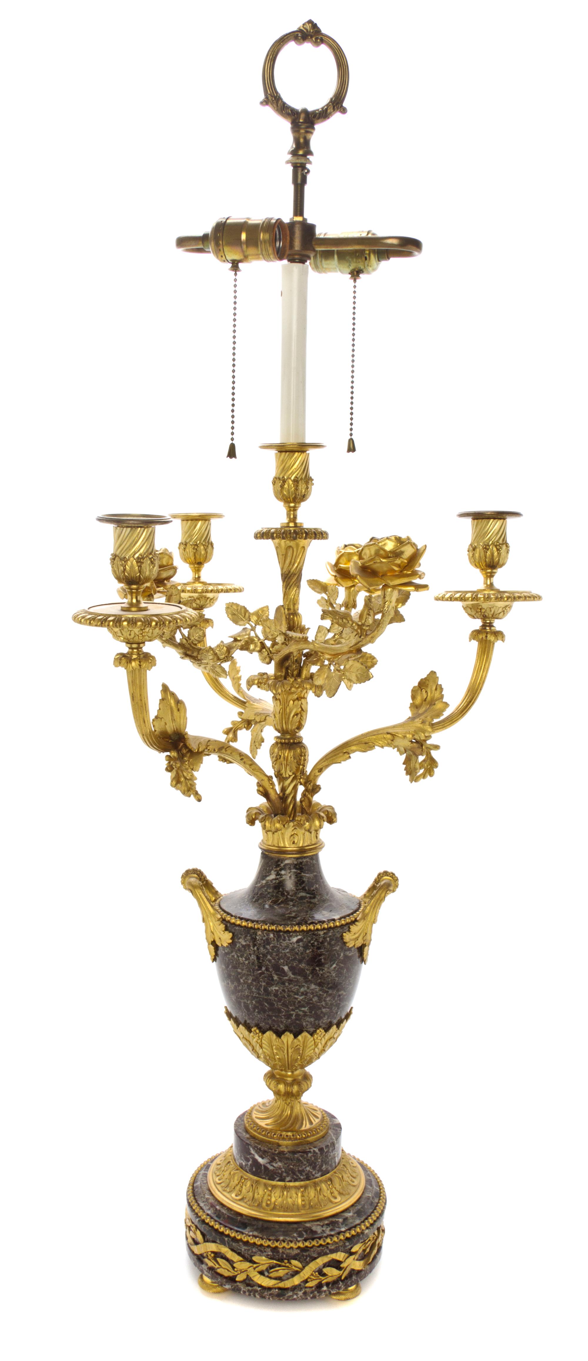 A Louis XVI Style Marble and Gilt Bronze Seven-Light Candelabrum, Height 20 inches.
