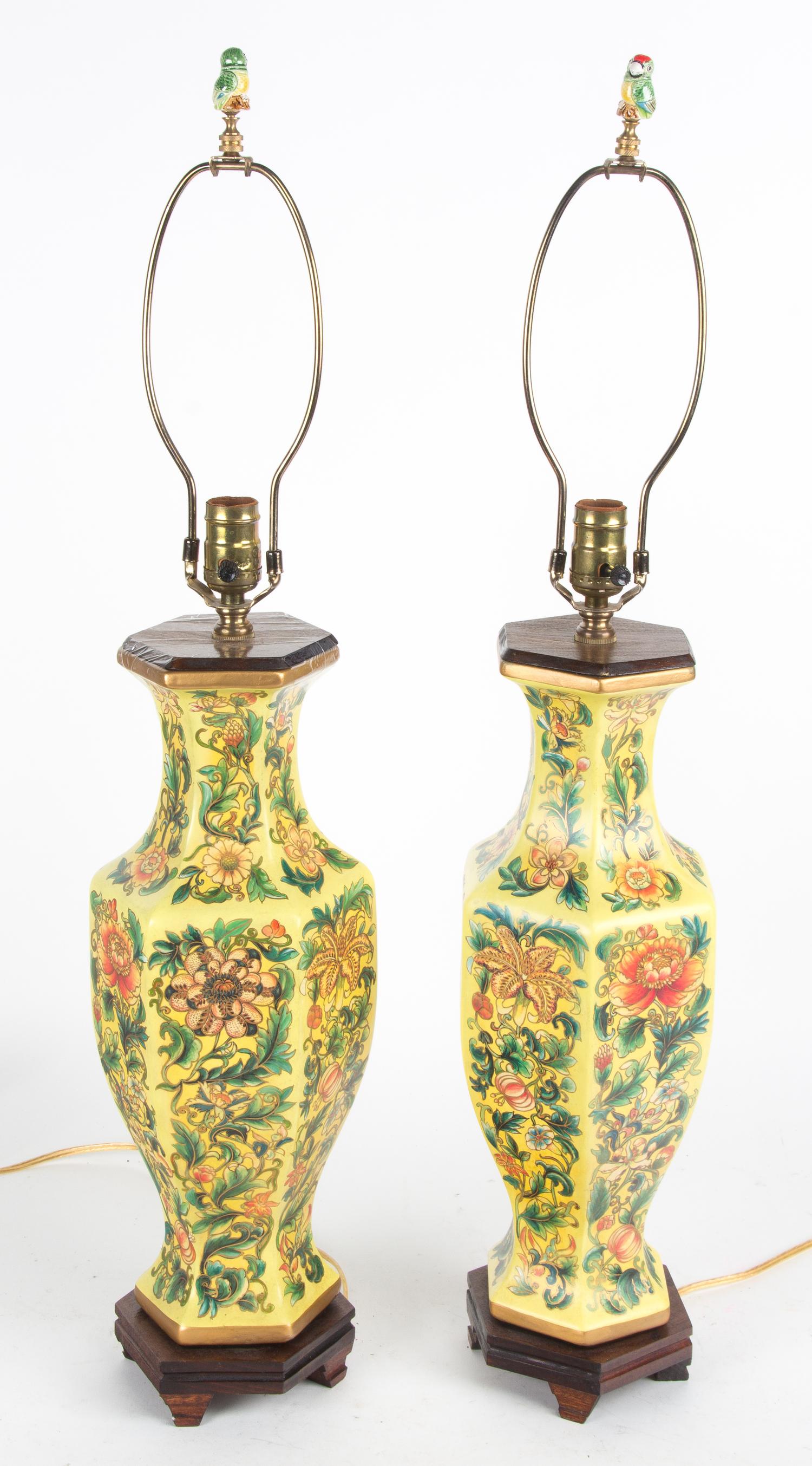 A Pair of Ceramic Baluster-Form Vases Mounted as Lamps