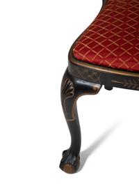 A Set of Eight George II Style Black and Gilt Japanned Dining Chairs