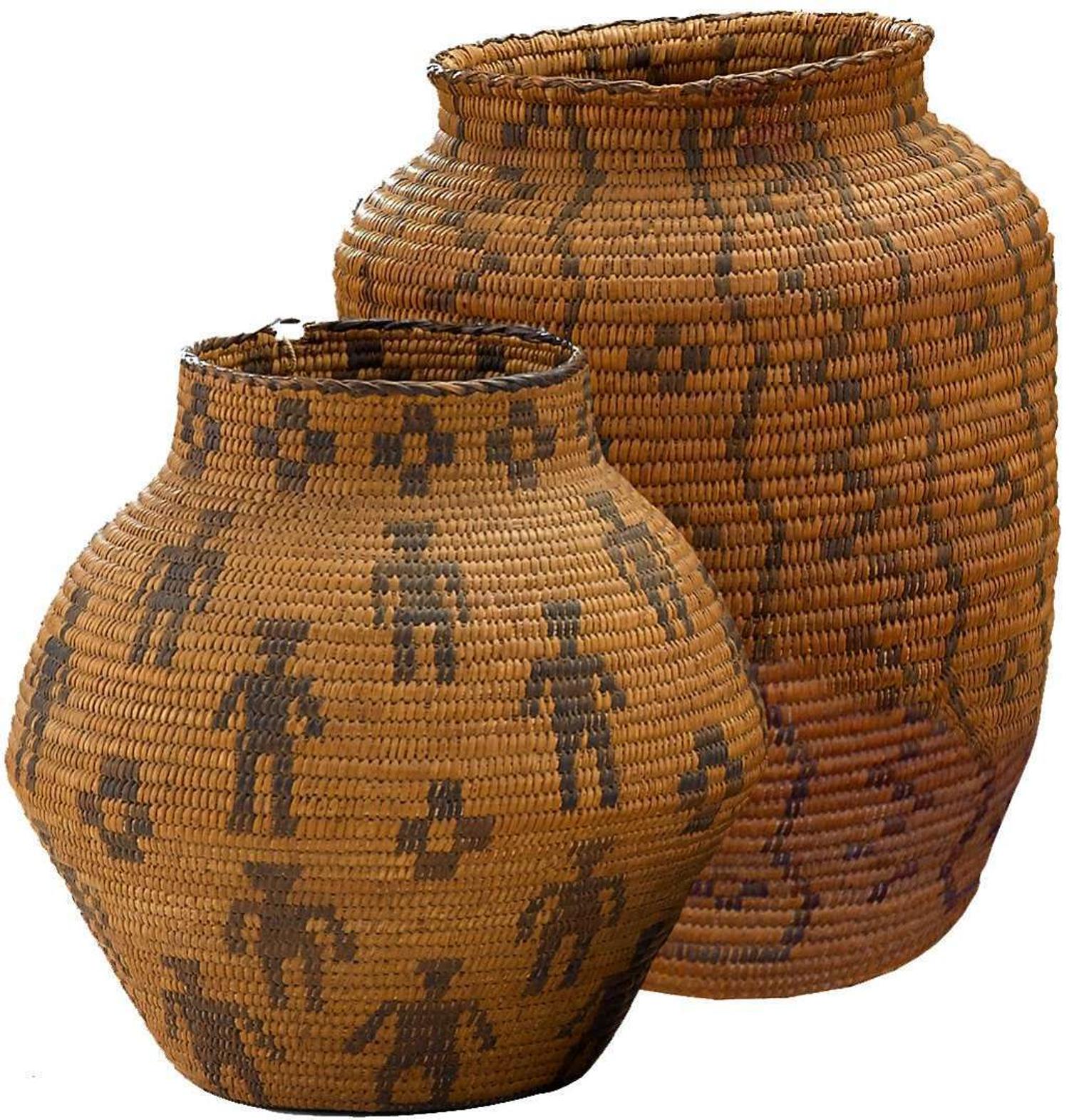 Two Apache coiled basketry storage jars early 20th century