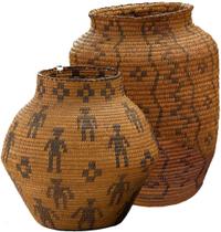 Two Apache coiled basketry storage jars early 20th century