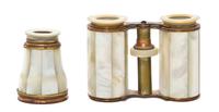 A Pair of Continental Mother-of-Pearl Veneered Opera Glasses, Width of first 4 inches.
