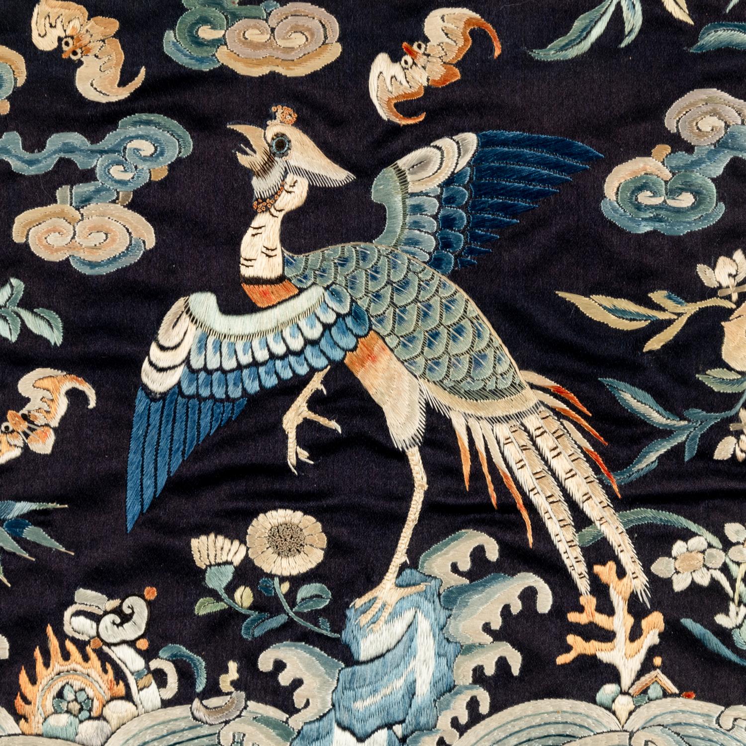 Three Chinese Embroidered Silk 'Pheasant' Civil Official's Rank Badges, Buzi, 19th Century 清中晚期 織綉二品文官錦鷄補子三幅