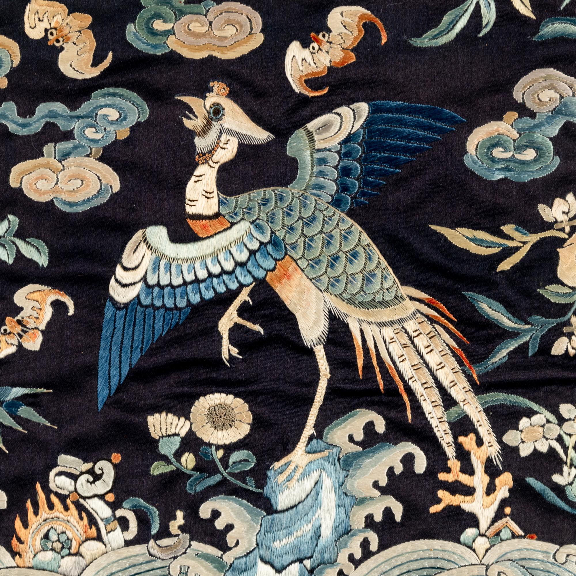 Three Chinese Embroidered Silk 'Pheasant' Civil Official's Rank Badges, Buzi, 19th Century 清中晚期 織綉二品文官錦鷄補子三幅
