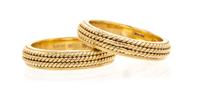A Pair of 14 Karat Yellow Gold Rings, 7.60 dwts.