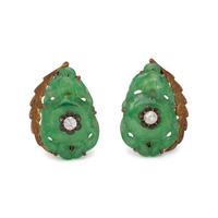 JADE AND DIAMOND EARCLIPS