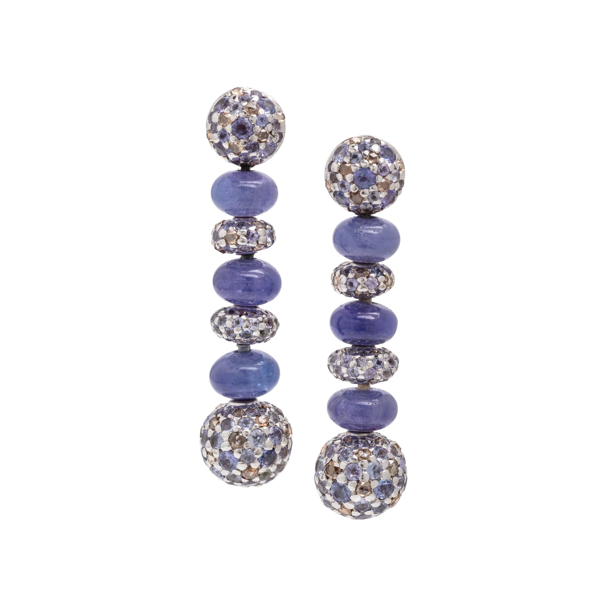 Tanzanite, Diamond, and White Gold Bead Earrings