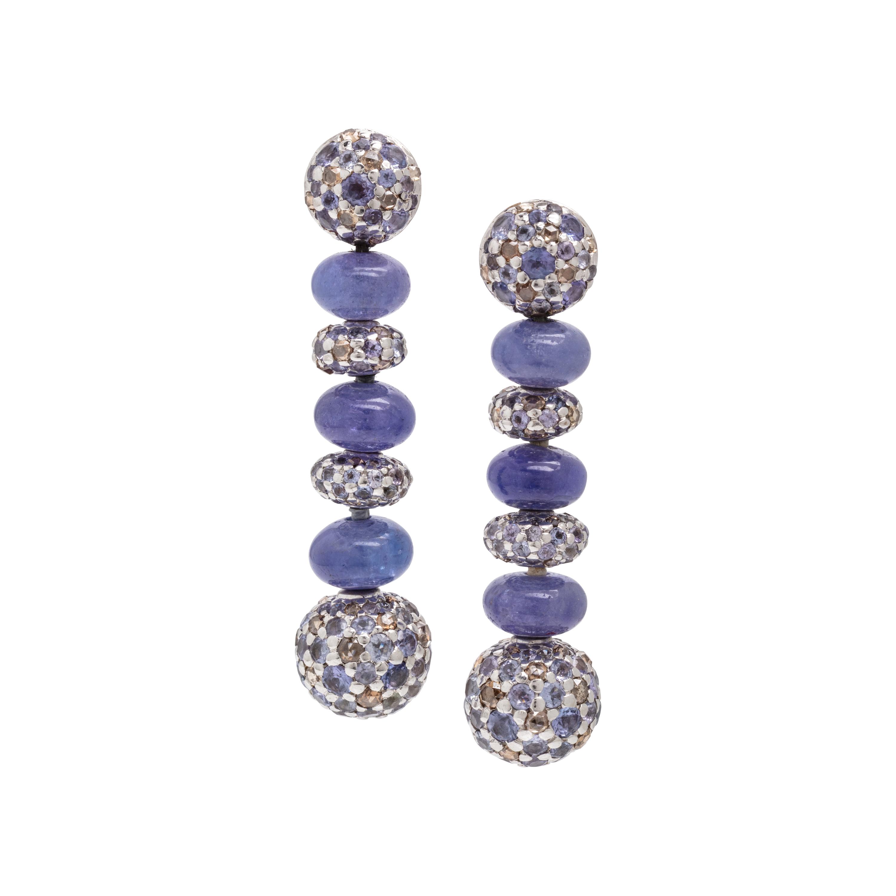 Tanzanite, Diamond, and White Gold Bead Earrings