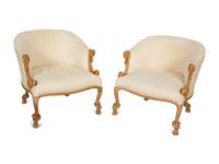 A Pair of Whimsical Rope Frame Low Armchairs