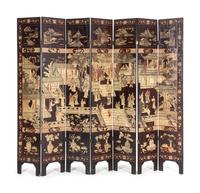 A Chinese Export "Coromandel" Lacquer Seven-Panel Screen