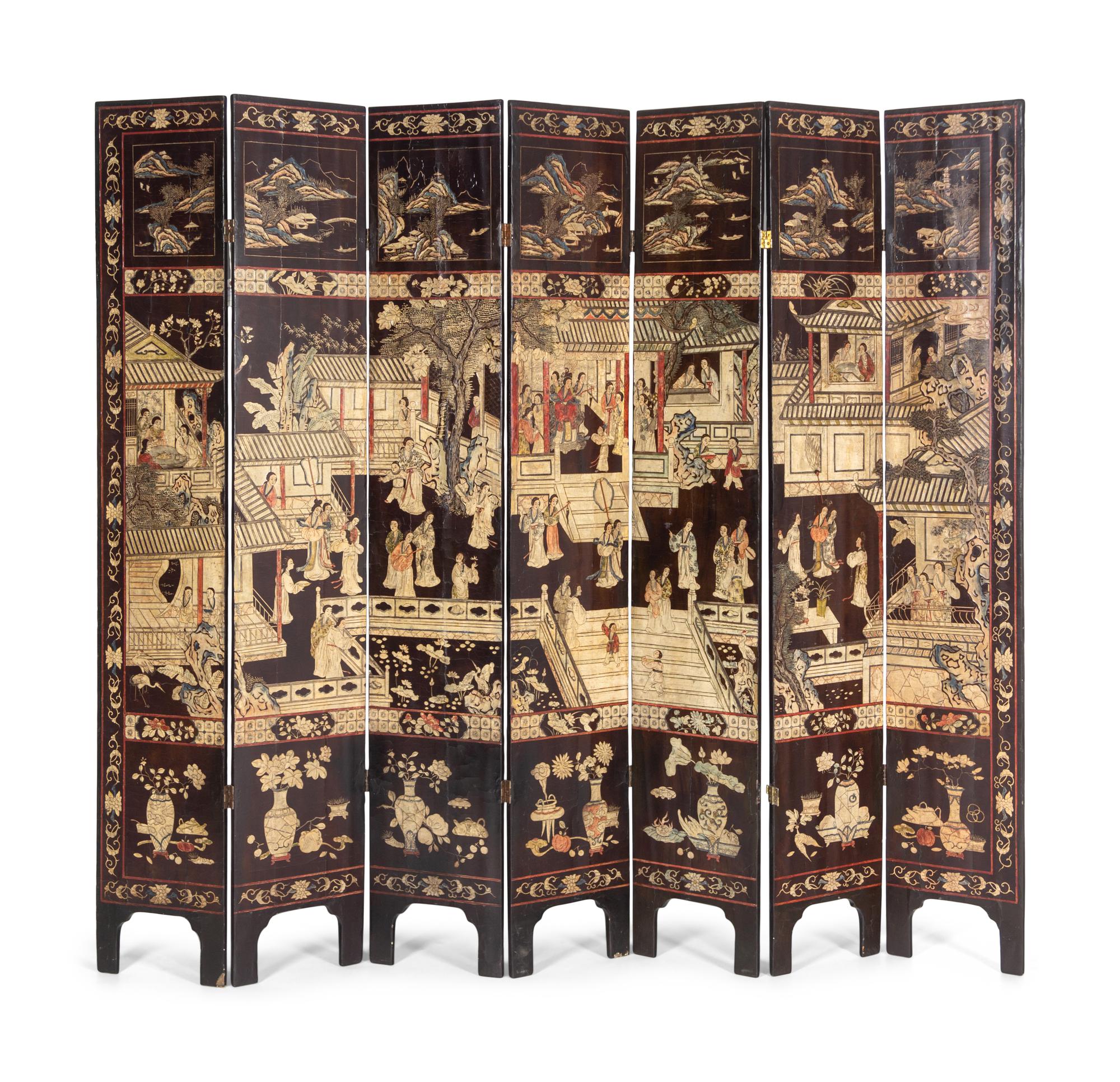 A Chinese Export "Coromandel" Lacquer Seven-Panel Screen