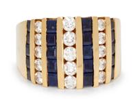 A 14 Karat Yellow Gold, Diamond and Sapphire Ring,
