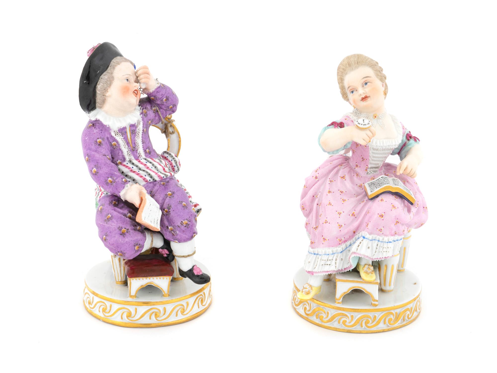 A Pair of Meissen Porcelain Figures of a Seated Boy and Girl — CIRCA 1900