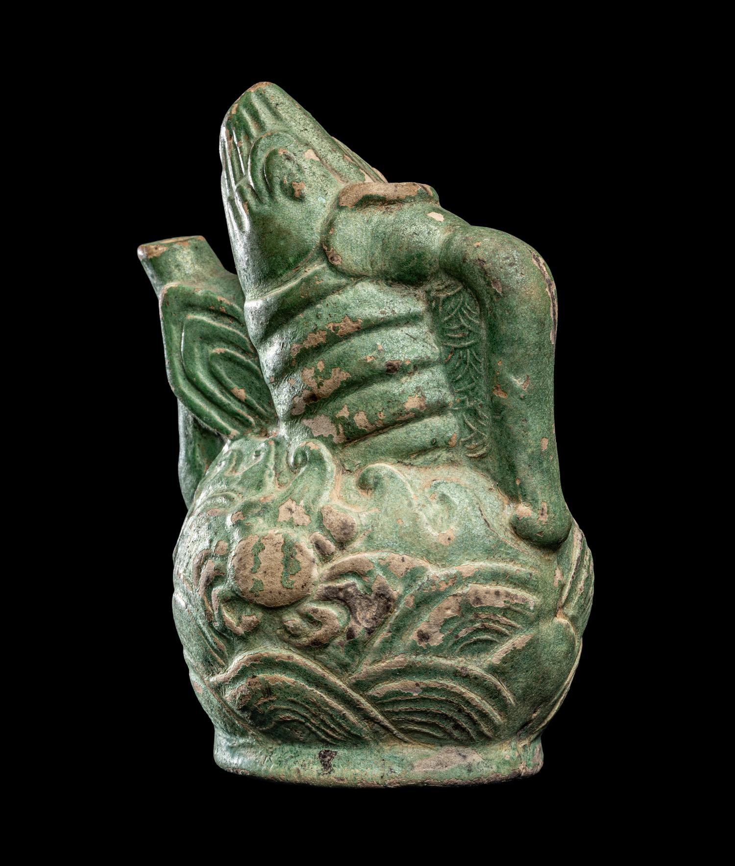 A Chinese Green Glazed Pottery Dragon-Carp-Form Water Dropper