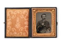 Two Seated Soldier Cased Tintypes with Gilt Embellishment
