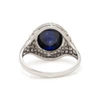 ART DECO, CABOCHON SAPPHIRE AND DIAMOND RING