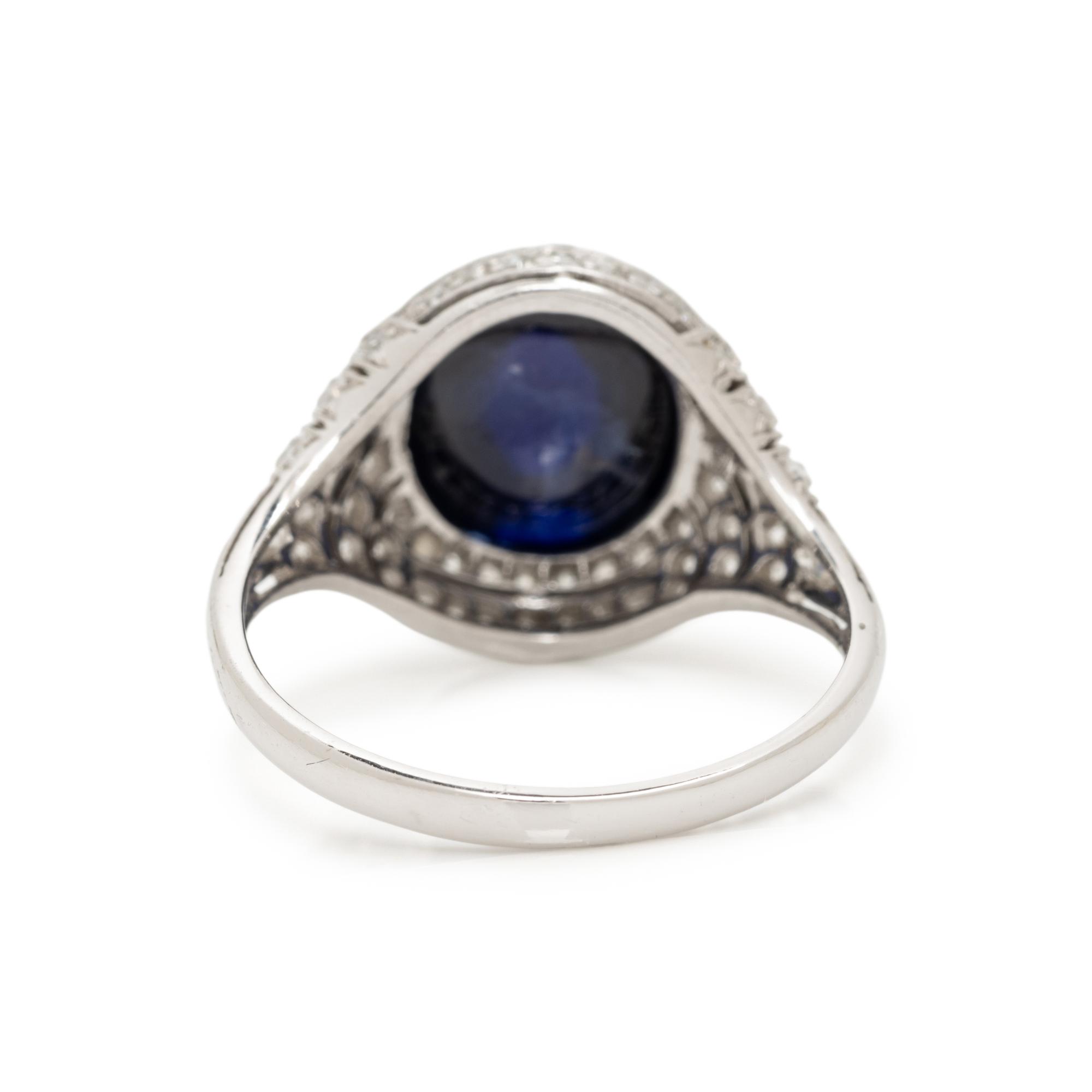 ART DECO, CABOCHON SAPPHIRE AND DIAMOND RING