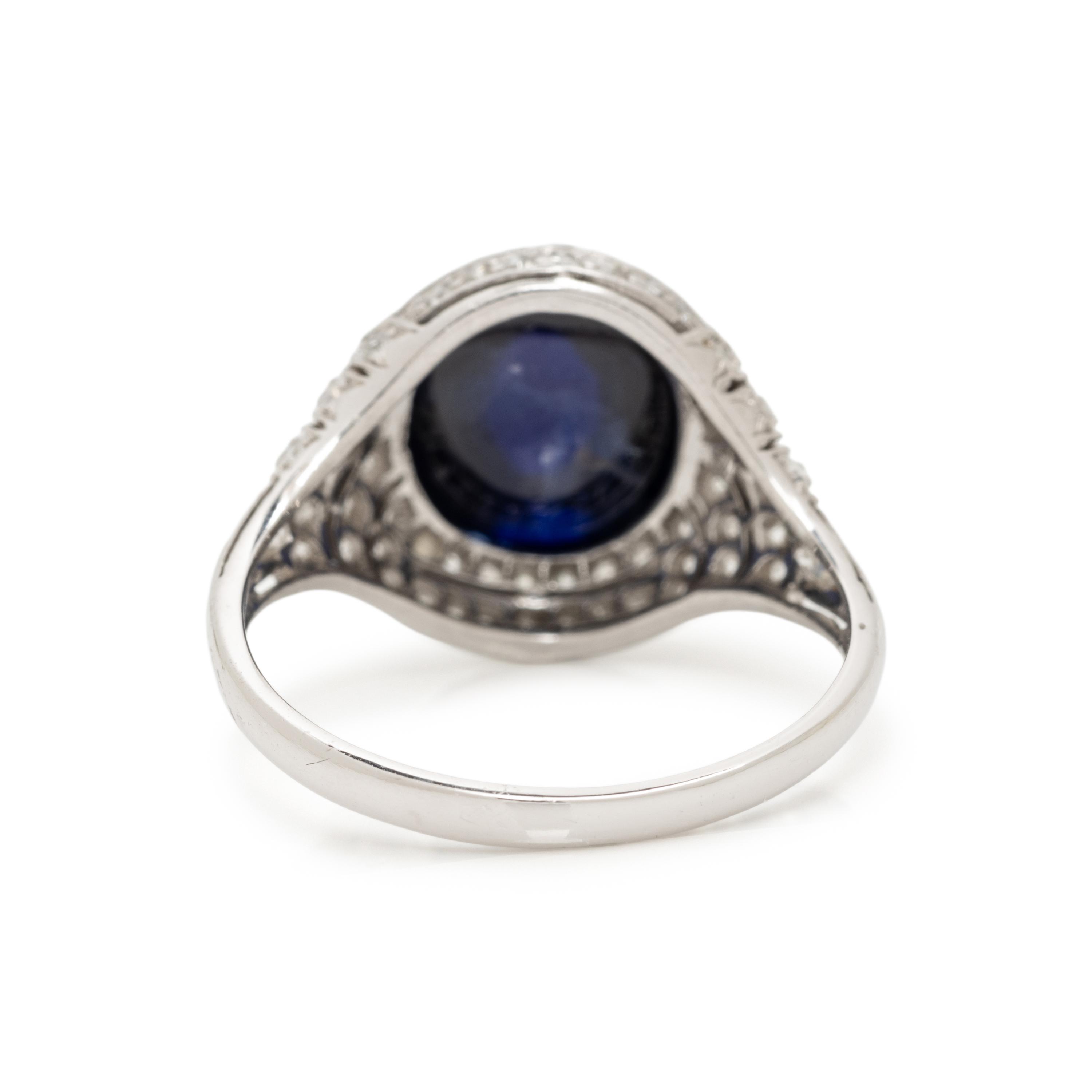 ART DECO, CABOCHON SAPPHIRE AND DIAMOND RING