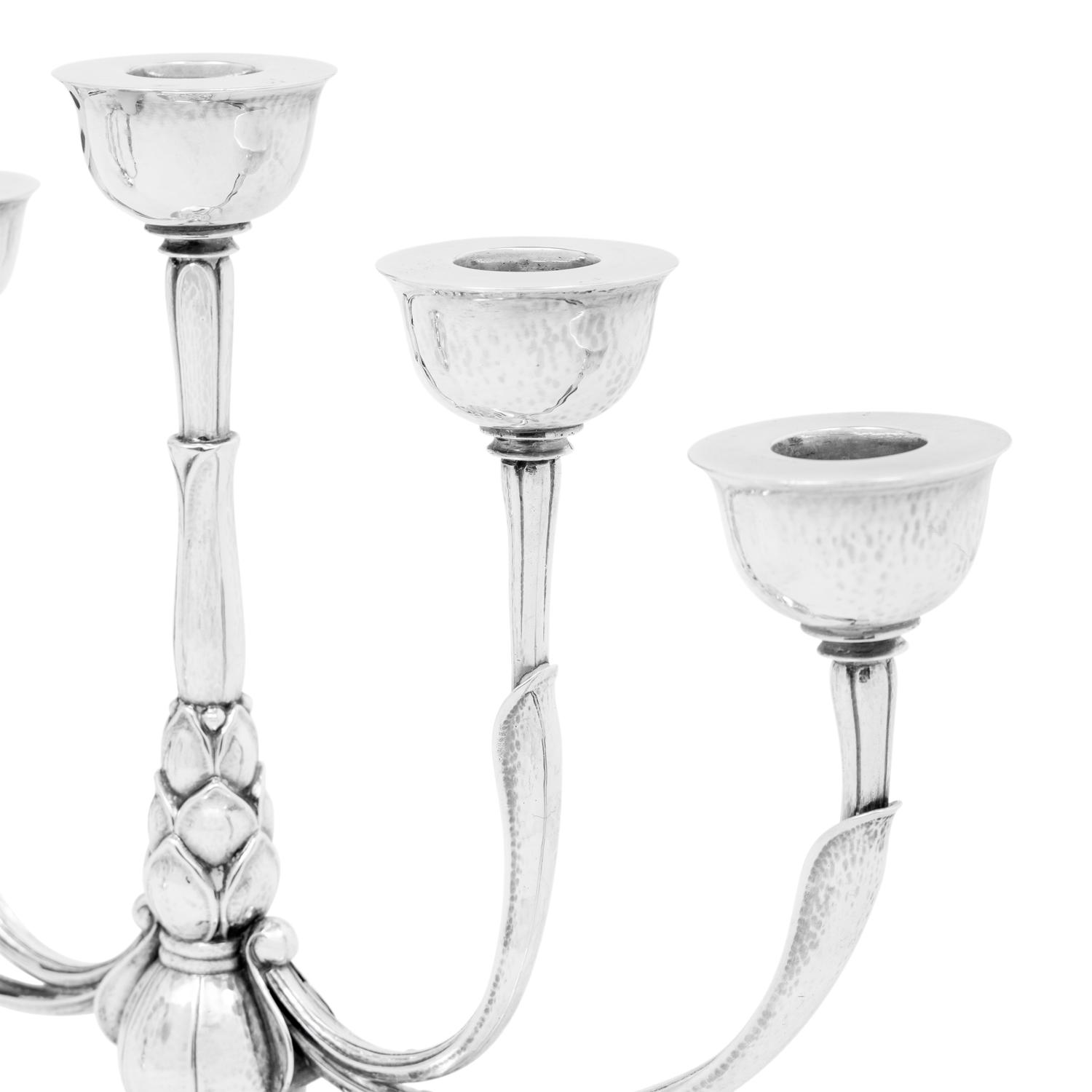 A Pair of Georg Jensen Silver Five-Light Candelabra