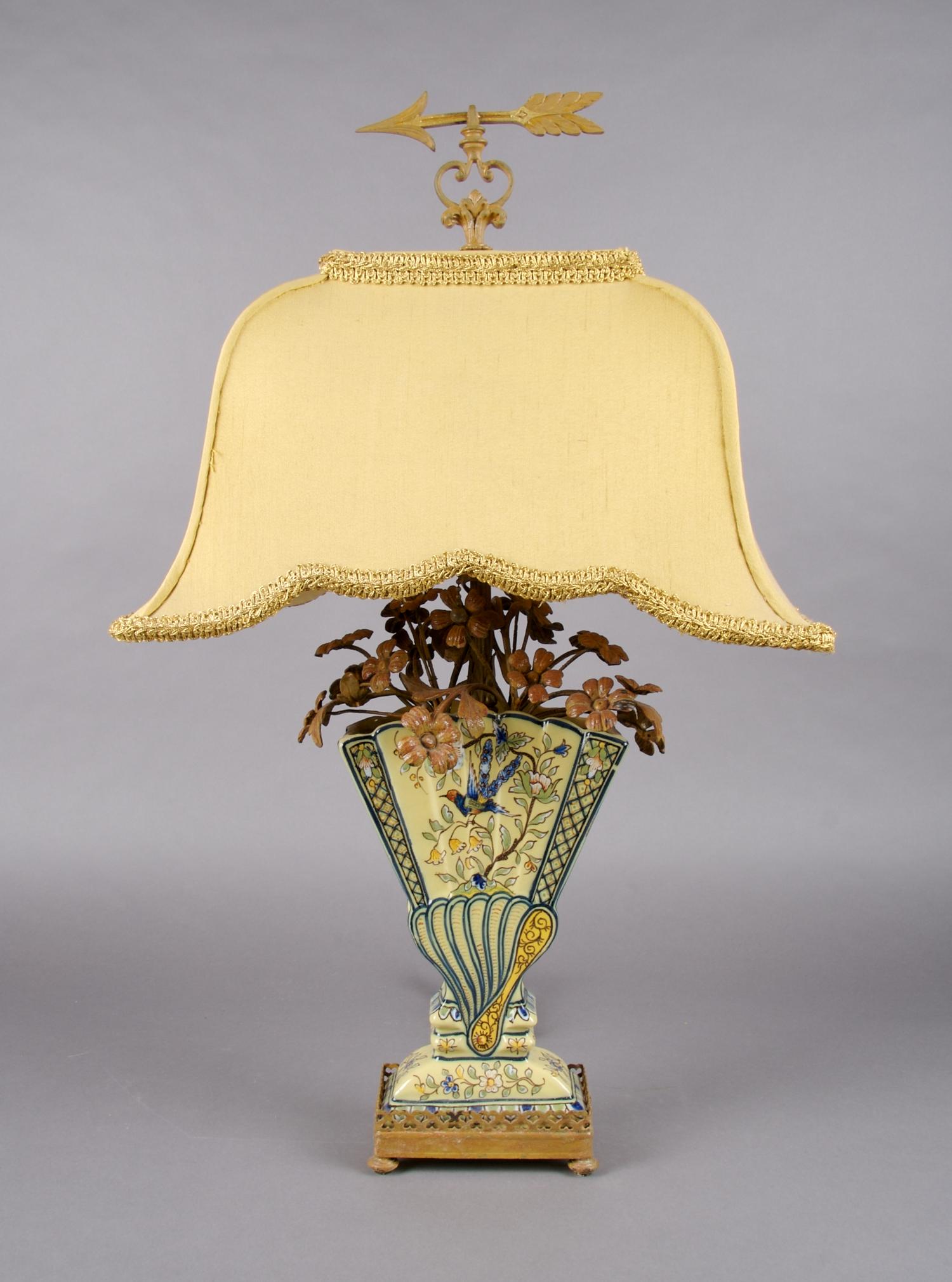 A Ceramic Fan Form Majolica Vase, Height overall 26 inches.
