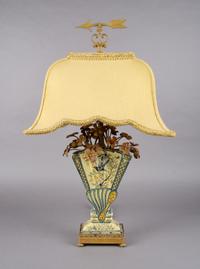 A Ceramic Fan Form Majolica Vase, Height overall 26 inches.