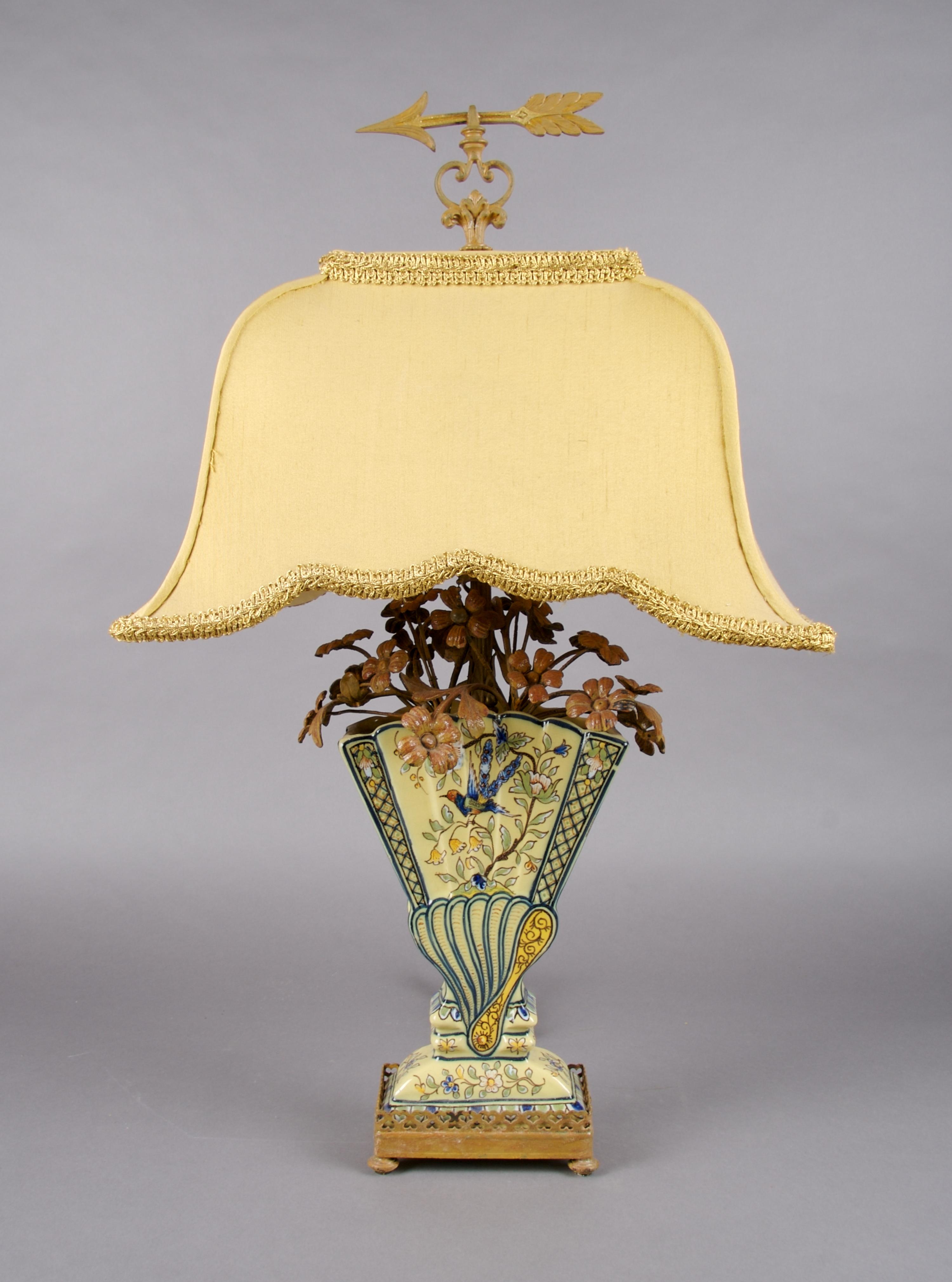 A Ceramic Fan Form Majolica Vase, Height overall 26 inches.