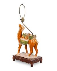 A Chinese Sancai Glazed Ceramic Camel-Form Lamp