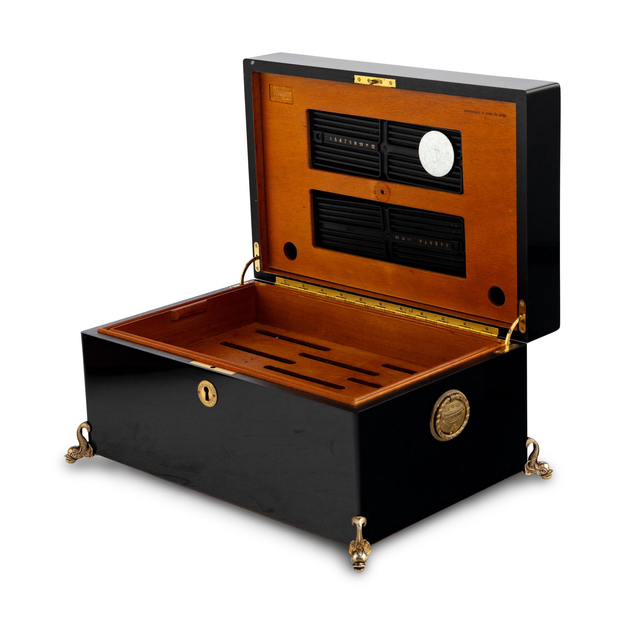 A Davidoff Gilt Metal Mounted and Marquetry-Inlaid Humidor