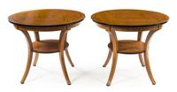 A Pair of Biedermeier Style Parcel Ebonized Center Tables Height 30 x diameter of top 36 inches. — FIRST HALF 20TH CENTURY