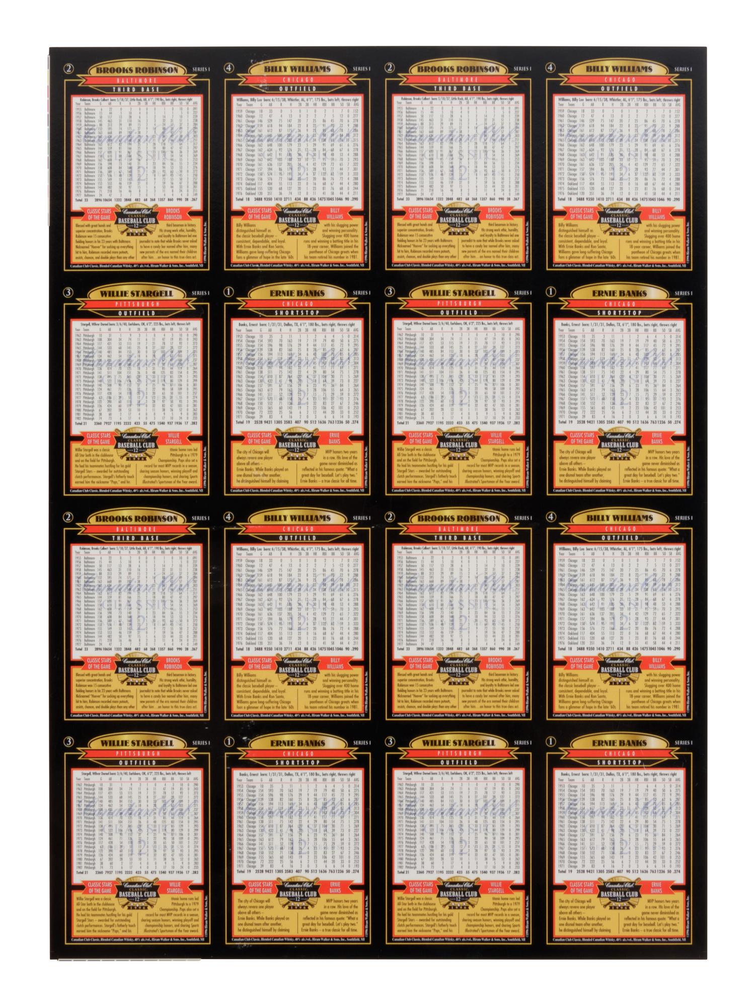 A Group of 29 Uncut Sheets of Signed Classic Baseball Club Cards (Williams, Robinson, Banks, Stargell),