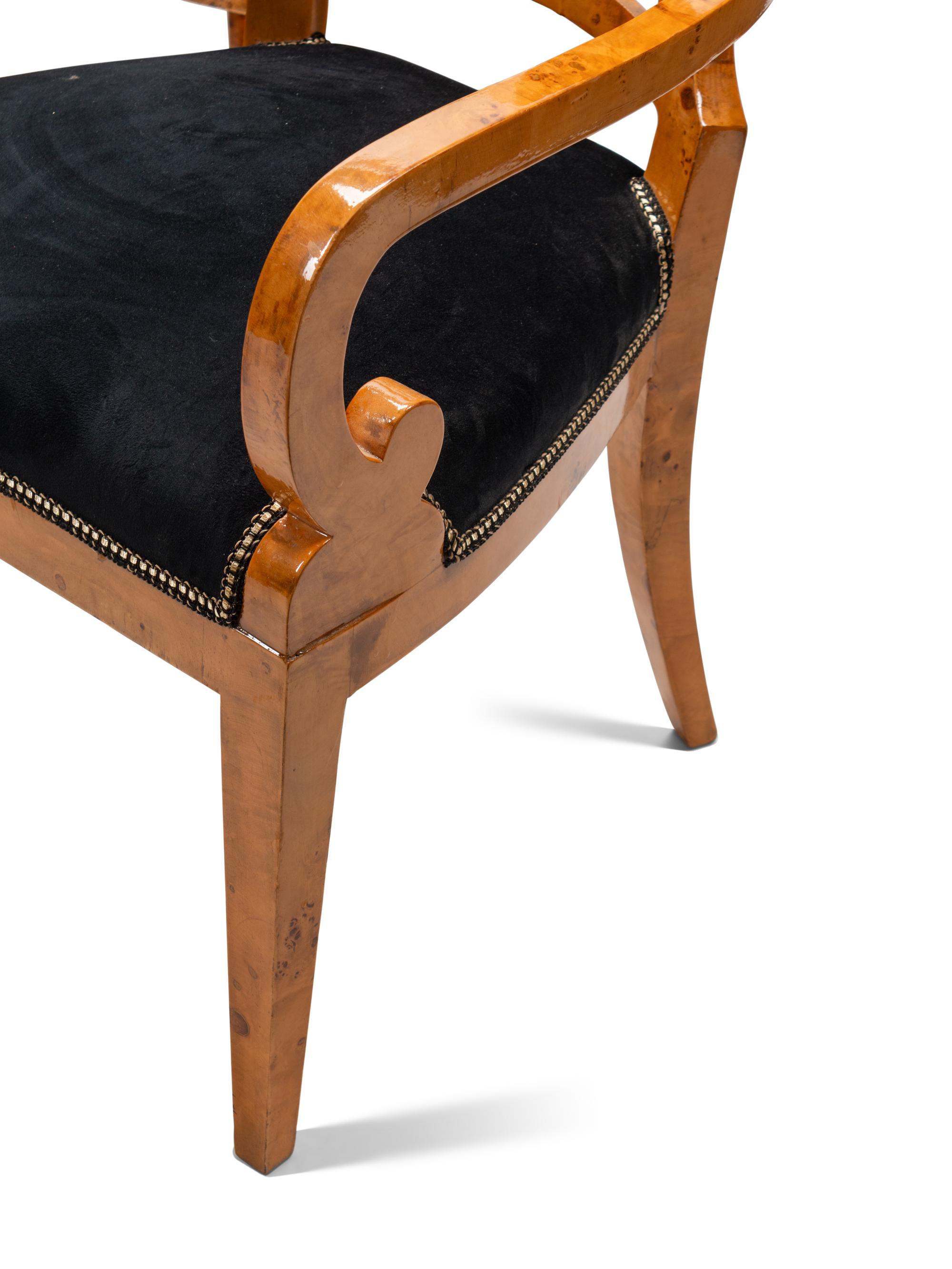 A Set of Twelve Biedermeier Style Burlwood Dining Chairs